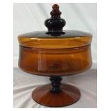 Vintage Amber Glass Covered Compote