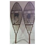 Vintage Wooden Snowshoes – Teardrop Shape with Leather Bindings