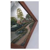 Diamond-Shaped Framed Painted Mirror – Signed K. Cumes