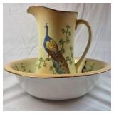 Vintage Earthenware Pitcher and Basin – Peacock Design E.P.Co. Stoke-on-Trent England