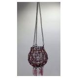 Hanging Beaded Candle Holder – Purple and Clear Crystal Sphere