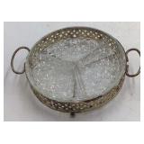Vintage Glass Relish Tray – Starburst Pattern with Brass Holder