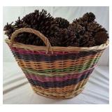 Vintage Handwoven Wicker Basket – Multicolor Striped Design