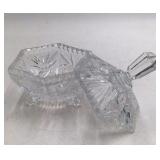 Vintage Crystal Candy Dish with Lid – Diamond Point and Fan Pattern Descriptio