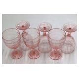 Vintage Pink Depression Glass Goblets – Ribbed Bowl and Fan Base