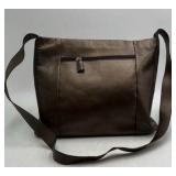 Vintage Leather Shoulder Bag – Brown Pebbled Leather with Front Zip Pocket