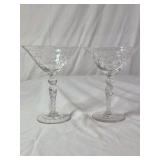 Pair of Etched Crystal Champagne Coupes