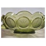 Vintage Green Coin Glass Handled Dish