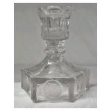 Vintage Glass Candlestick – Hexagonal Base with Coin Medallions