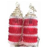 Vintage Hanging Swag Lamps – Red Glass with Brass Accents