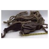 Vintage Block and Tackle Pulley with Rope