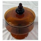 Vintage Amber Glass Covered Compote