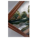 Diamond-Shaped Framed Painted Mirror – Signed K. Cumes