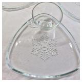 Vintage Glass Snowflake Triangular Plates with Attached Cups