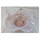Fenton Pink Opalescent Glass Bowl – Ruffled Rim with Ribbed Pattern