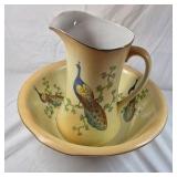 Vintage Earthenware Pitcher and Basin – Peacock Design E.P.Co. Stoke-on-Trent England