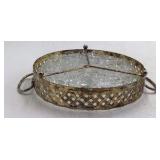 Vintage Glass Relish Tray – Starburst Pattern with Brass Holder