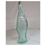 Vintage Aqua Glass Fish Bottle with Cork Stopper