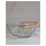 Vintage Glass Fruit Bowl – Embossed Fruit Design with Rattan Handle