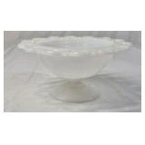 Fenton Milk Glass Bonbon Dish – Ruffled Pedestal