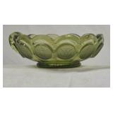 Vintage Green Coin Glass Handled Dish