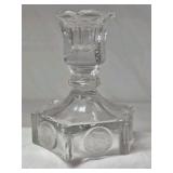Vintage Glass Candlestick – Hexagonal Base with Coin Medallions