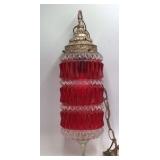 Vintage Hanging Swag Lamps – Red Glass with Brass Accents