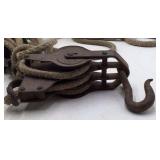 Vintage Block and Tackle Pulley with Rope