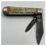 Vintage Key Work Clothes Advertising Pocket Knife