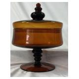 Vintage Amber Glass Covered Compote