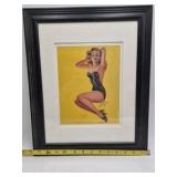 Framed Pin-Up Print – Blonde in Black Swimsuit Signed Billy De Vorss