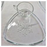 Vintage Glass Snowflake Triangular Plates with Attached Cups