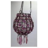 Hanging Beaded Candle Holder – Purple and Clear Crystal Sphere