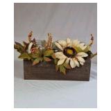 Thankful Wooden Planter Box with Floral Arrangement