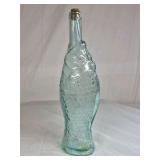 Vintage Aqua Glass Fish Bottle with Cork Stopper