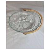 Vintage Glass Fruit Bowl – Embossed Fruit Design with Rattan Handle