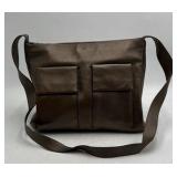 Vintage Leather Shoulder Bag – Brown Pebbled Leather with Front Zip Pocket