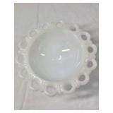 Fenton Milk Glass Bonbon Dish – Ruffled Pedestal