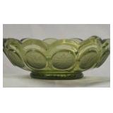 Vintage Green Coin Glass Handled Dish
