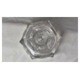 Vintage Glass Candlestick – Hexagonal Base with Coin Medallions