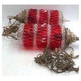 Vintage Hanging Swag Lamps – Red Glass with Brass Accents