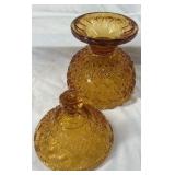 Vintage Amber Glass Covered Candy Dish – Diamond Pattern Pedestal