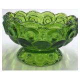 Vintage Green Depression Glass Bowl – Hobstar and Fan Pattern