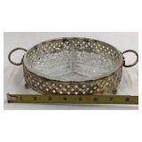 Vintage Glass Relish Tray – Starburst Pattern with Brass Holder