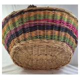 Vintage Handwoven Wicker Basket – Multicolor Striped Design