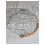 Vintage Glass Fruit Bowl – Embossed Fruit Design with Rattan Handle