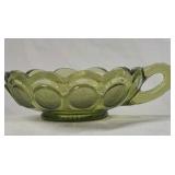 Vintage Green Coin Glass Handled Dish