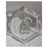 Vintage Glass Candlestick – Hexagonal Base with Coin Medallions