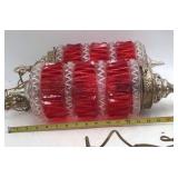Vintage Hanging Swag Lamps – Red Glass with Brass Accents