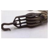 Vintage Block and Tackle Pulley with Rope